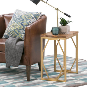 English Elm Selma Mango Wood Accent Table with Gold Metal Frame, Handcrafted Diamond-Base End Table 23.5" H Light Brown B136P158988