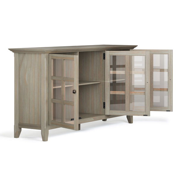 English Elm Acadian Wide Storage Cabinet - Handcrafted Distressed Grey With Glass Doors & Adjustable Shelves B136P158287