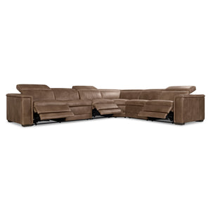Bernhardt Bernhardt Lioni Leather Power-Motion Sectional With Usb Charging, Power Headrests, Sleek Contemporary Design Brown 153.5" W x 122.5" D x 32.5" H K2088