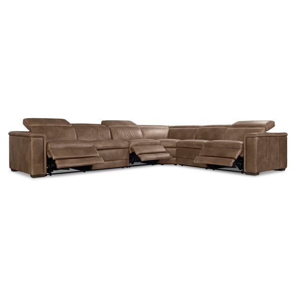 Bernhardt Bernhardt Lioni Leather Power-Motion Sectional With Usb Charging, Power Headrests, Sleek Contemporary Design Brown 153.5" W x 122.5" D x 32.5" H K2088