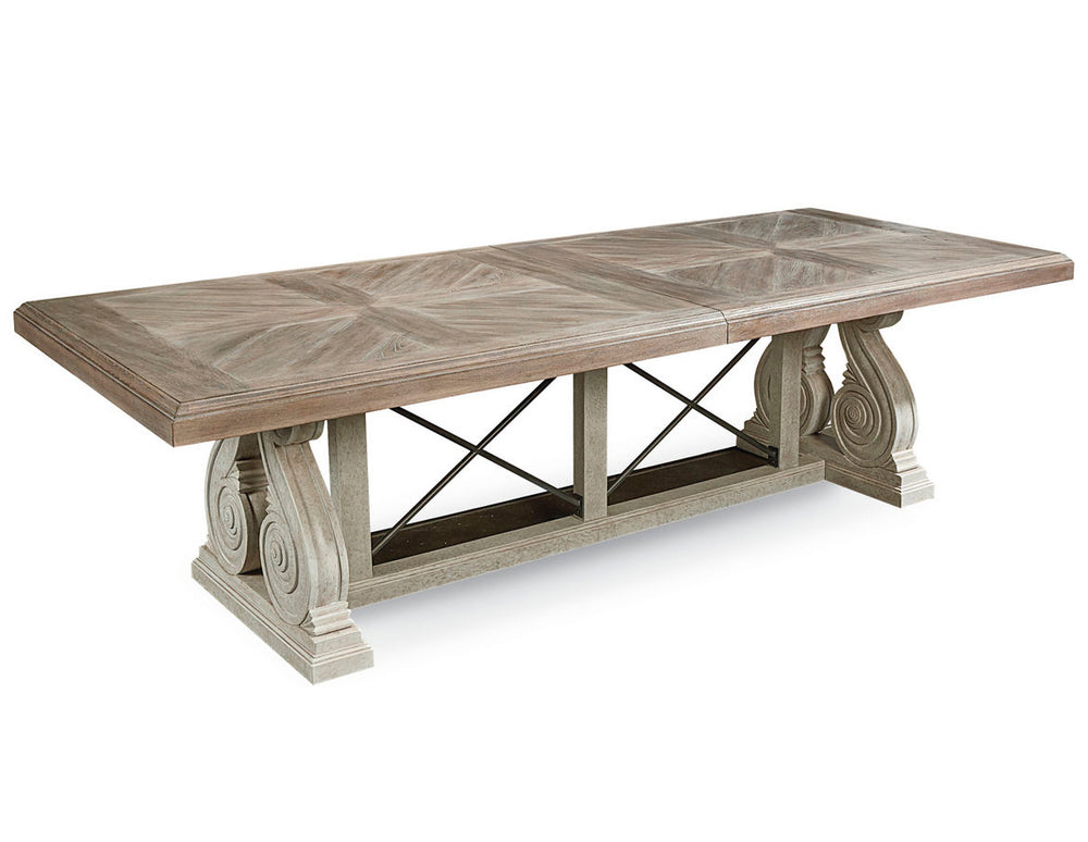 A.R.T. Furniture Arch Pearce Dining Table - Two-tone Elm & Parrawood, Extends To 136-in, Seats 10, Elegant Design White, Brown Elm And Parrawood Solids,Cathedral Elm Veneers,Metal 233221-2802
