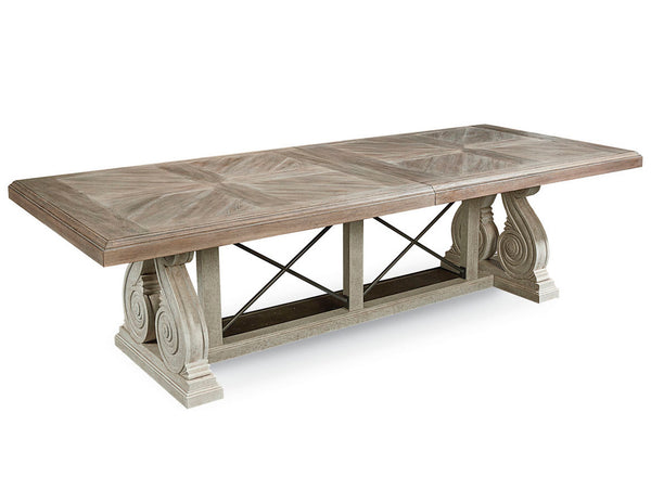A.R.T. Furniture Arch Pearce Dining Table - Two-tone Elm & Parrawood, Extends To 136-in, Seats 10, Elegant Design White, Brown Elm And Parrawood Solids,Cathedral Elm Veneers,Metal 233221-2802