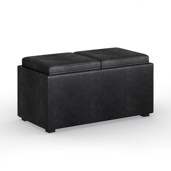 English Elm Avalon 5-Piece Storage Ottoman Set In Distressed Black Faux Leather - Stylish, Versatile, & Functional B136P159759