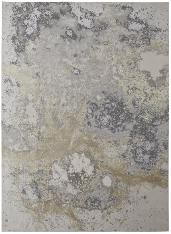 Feizy Rugs Astra Abstract Watercolor Rug – Elevate Your Space With Luxurious Metallic Designs And Soft Texture Gray,Gold,Ivory Polyester,Polypropylene Ara39l3fgrygldj00