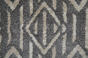Feizy Rugs Mynka Geometric High Pile Polyester Rug - Stain Resistant, Pet Friendly, Perfect For Any Space Gray,Ivory Polyester Myn39ibfgry000g23