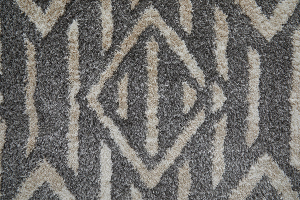 Feizy Rugs Mynka Geometric High Pile Polyester Rug - Stain Resistant, Pet Friendly, Perfect For Any Space Gray,Ivory Polyester Myn39ibfgry000g23