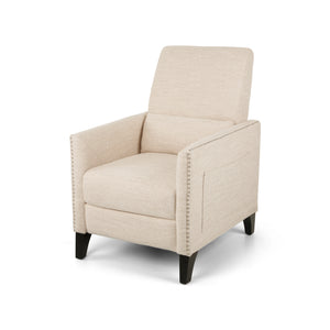 English Elm Pushback Recliner Accent Chair Solid Birch Frame Rivet Detail Mid-century Living Room Seat Beige 65532.00BGE