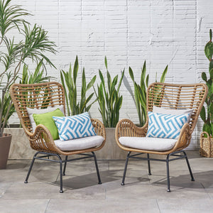 English Elm Tapscott All-weather Rattan Outdoor Accent Chairs Set of 2 with Cushions 65044.00LBRN