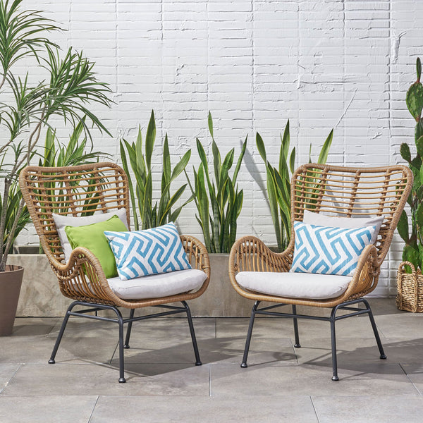 English Elm Tapscott All-weather Rattan Outdoor Accent Chairs Set of 2 with Cushions 65044.00LBRN