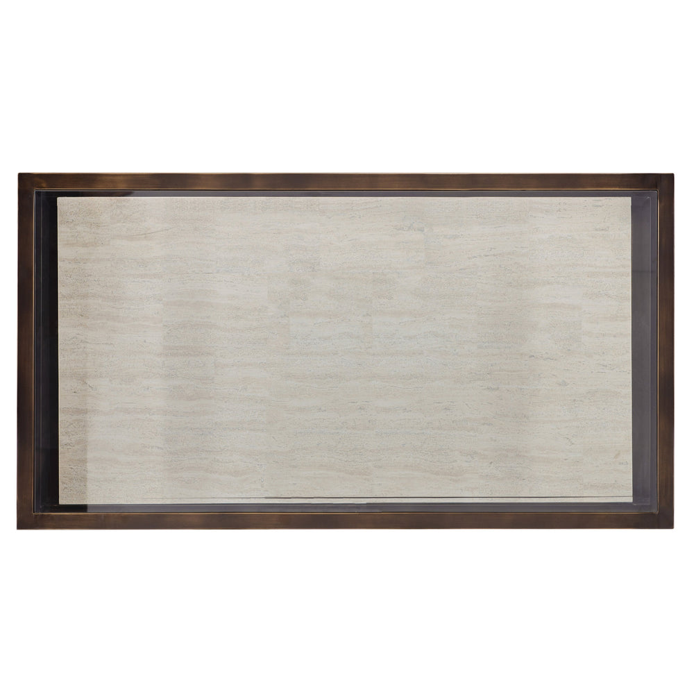 Bernhardt Bernhardt Kinsley Rectangular Cocktail Table With Bronze Tubular Frame, Travertine Shelf & Casters 533021