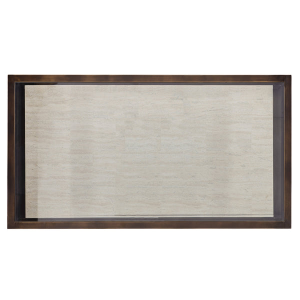 Bernhardt Bernhardt Kinsley Rectangular Cocktail Table With Bronze Tubular Frame, Travertine Shelf & Casters 533021