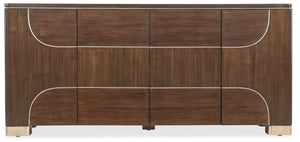 Hooker Furniture Melange Contours Credenza With Dark Walnut Veneer, Champagne Trim, Media-Ready Storage & Soft-Close Doors 628-55076-89