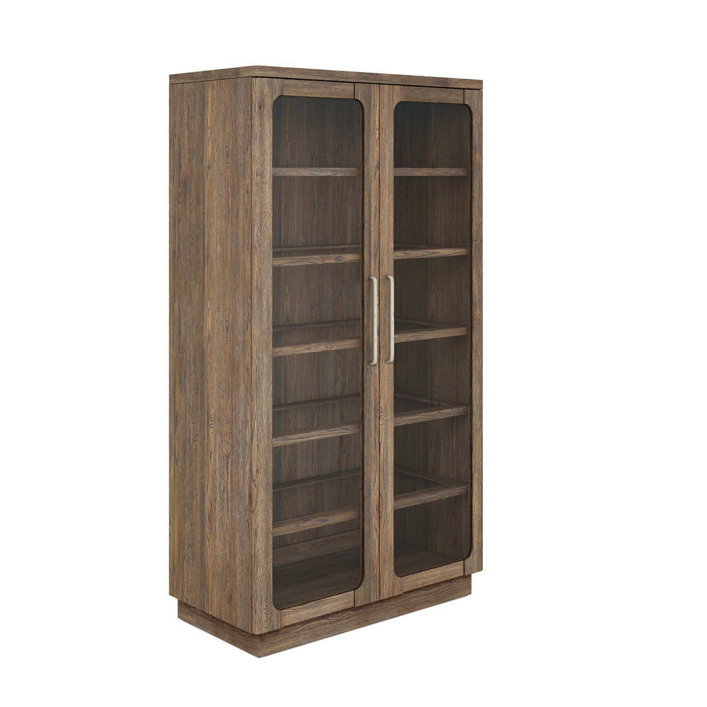 A.R.T. Furniture Stockyard Display Cabinet - Transitional Smoked Finish With Glass Doors, Adjustable Shelves & Touch Light Brown Ash Solids,Knotty White Oak Veneers,Glass,Metal 284240-2303