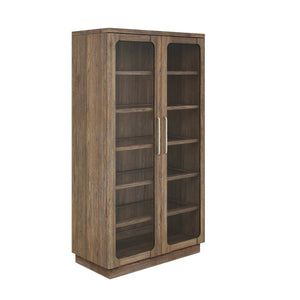 A.R.T. Furniture Stockyard Display Cabinet - Transitional Smoked Finish With Glass Doors, Adjustable Shelves & Touch Light Brown Ash Solids,Knotty White Oak Veneers,Glass,Metal 284240-2303