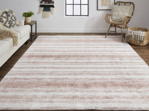 Feizy Rugs Mackay Hand Woven Viscose And Wool Low Pile Striped Rug For Luxurious Modern Home Decor Tan,Ivory,Pink Viscose,Wool Mky8824fblh000e10