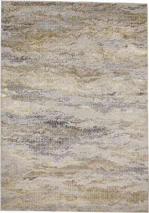 Feizy Rugs Aura Luxe Abstract Gradient Rug - Durable Polyester Blend For A Stunning Modern Home Décor Gold,Gray,Ivory Polyester,Polypropylene Aur3735fgldgryj10