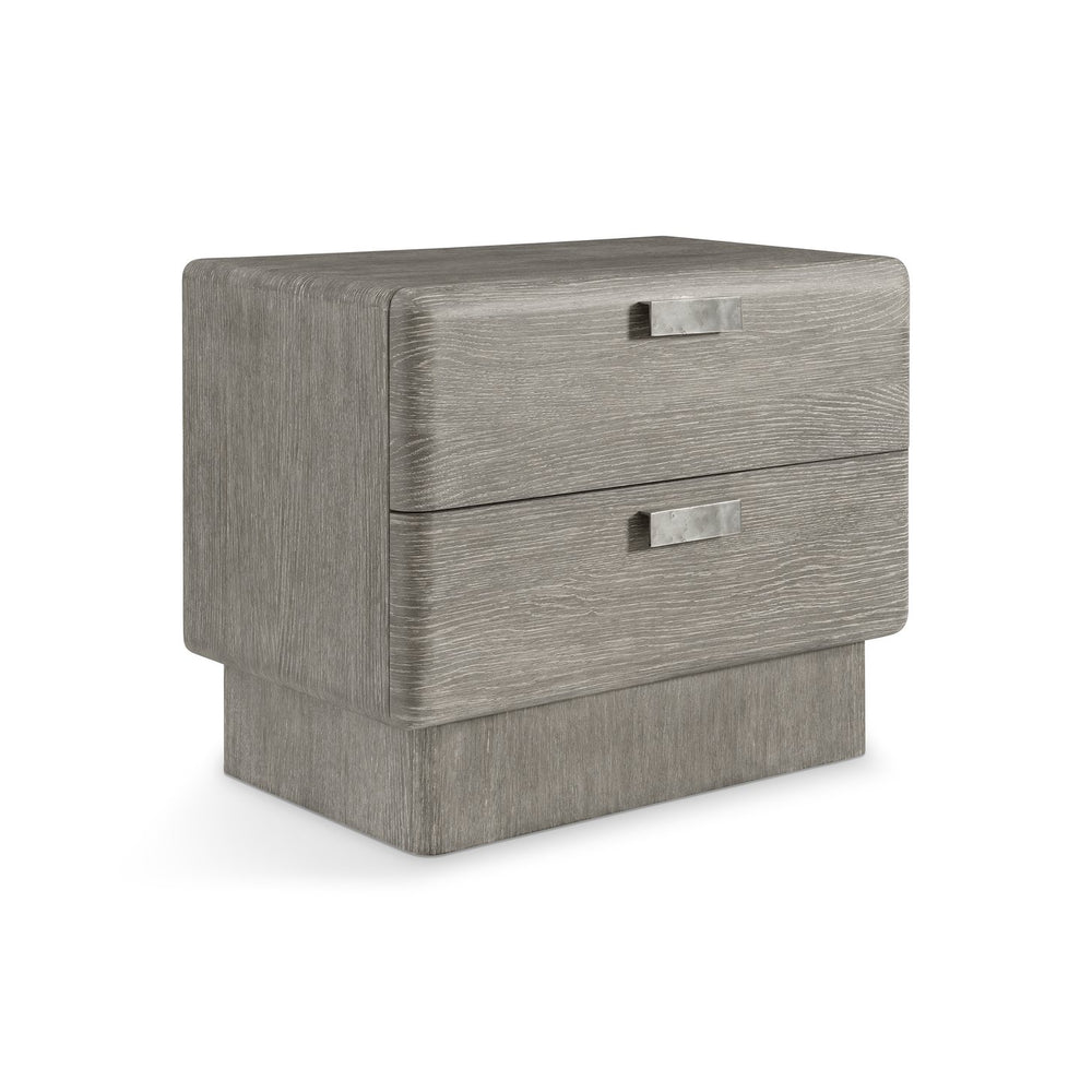 Bernhardt Bernhardt Monolith Nightstand 34" — Wirebrushed Puma Oak, Sculptural Rounded Case, Soft-Close Drawers, Usb Charging 343232
