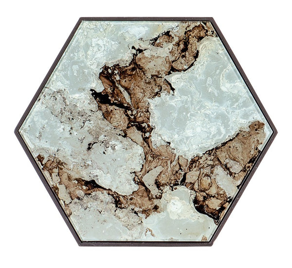 Hooker Furniture Commerce Hexagonal Accent Table With Reverse-Painted Earthy Glass Top And Lightweight Brown Metal Base, Versatile Modern Piece 7228-50616-00