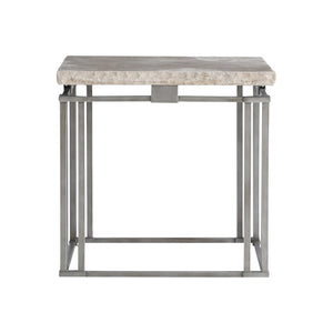 Bernhardt Bernhardt Riverton Side Table — Honed Bianco Travertine Top, Sculptural Silver Metal Base, 24" Square 494111