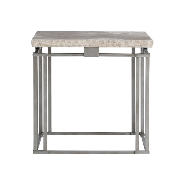 Bernhardt Bernhardt Riverton Side Table — Honed Bianco Travertine Top, Sculptural Silver Metal Base, 24" Square 494111