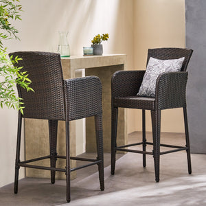 English Elm Christopher Knight Home® - ANAYA Outdoor Wicker Barstool Set of 2 — Weatherproof PE Wicker with Powder-Coated Iron Frames Brown 58896.00