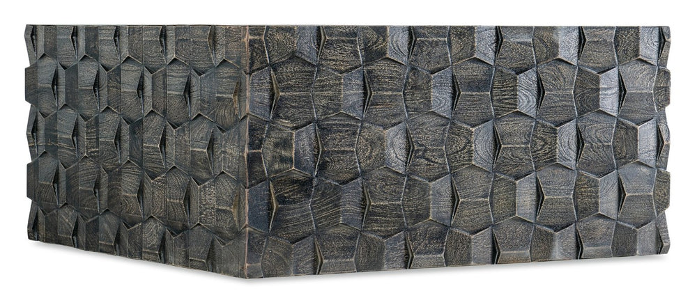 Hooker Furniture Commerce Chiseling Cocktail Table — Sculptural Mango Wood Square Table, Chiseled Carved Black Finish, Durable Elegance 7228-80151-99