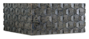 Hooker Furniture Commerce Chiseling Cocktail Table — Sculptural Mango Wood Square Table, Chiseled Carved Black Finish, Durable Elegance 7228-80151-99