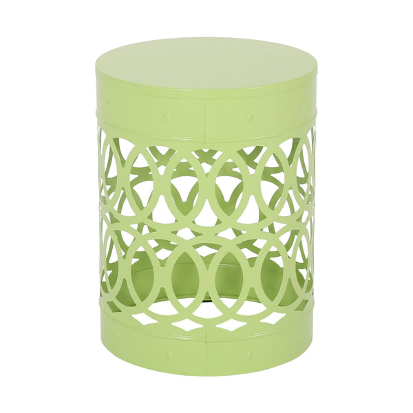 English Elm Outdoor Powder-coated Iron Nesting Accent Tables Set of 2 Laser-cut Circle Design Green 73606.00GRN