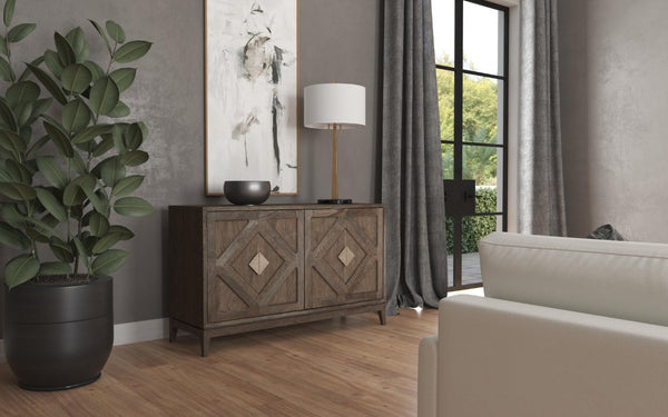 Hooker Furniture Commerce Mango Wood Carved Accent Chest With Raised Diamond Doors, Pewter Hardware, Rustic Storage Blend 7228-85015-85