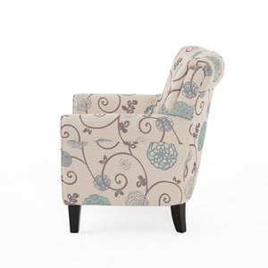 English Elm Jasmine Floral Upholstered Club Chair with Tapered Birch Legs and Tonal Piping Detail 52052.00WBLU