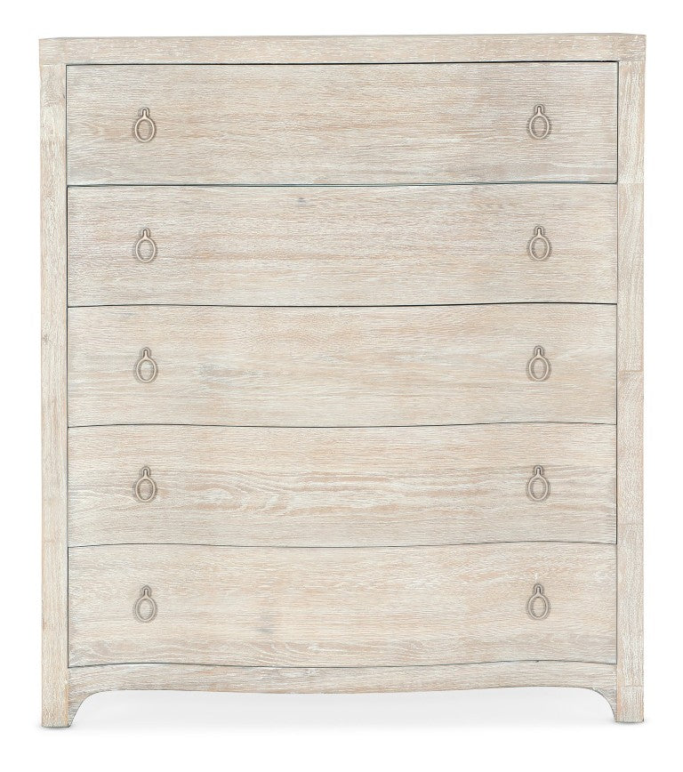 Hooker Furniture Serenity Monterey Five Drawer Chest — Surf Whitewashed Oak, Cedar-Lined Bottom, Felt Top Drawer, Champagne Pulls 6350-90010-80