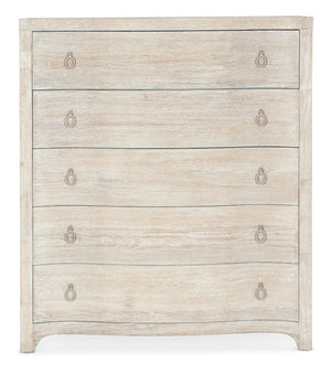 Hooker Furniture Serenity Monterey Five Drawer Chest — Surf Whitewashed Oak, Cedar-Lined Bottom, Felt Top Drawer, Champagne Pulls 6350-90010-80