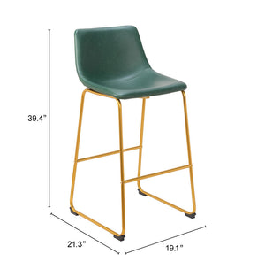 Augusta Barstool - Set of 2 Green & Gold 109961 Zuo Modern