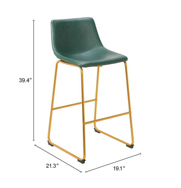 Augusta Barstool - Set of 2 Green & Gold 109961 Zuo Modern