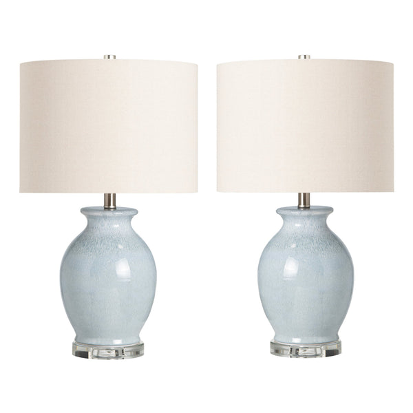 Crestview Collection 24.75"H Coastal Charm Ceramic Table Lamp With Crystal Base & Oatmeal Linen Shade For Versatile Lighting   Cvap2907