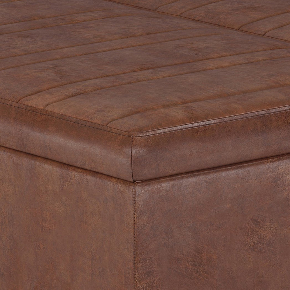English Elm Ellis - Versatile Distressed Saddle Brown Storage Ottoman Coffee Table With Hidden Compartment B136P159160