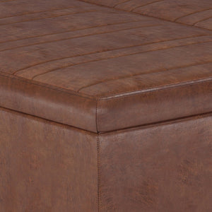 English Elm Ellis - Versatile Distressed Saddle Brown Storage Ottoman Coffee Table With Hidden Compartment B136P159160
