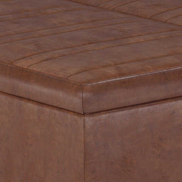 English Elm Ellis - Versatile Distressed Saddle Brown Storage Ottoman Coffee Table With Hidden Compartment B136P159160