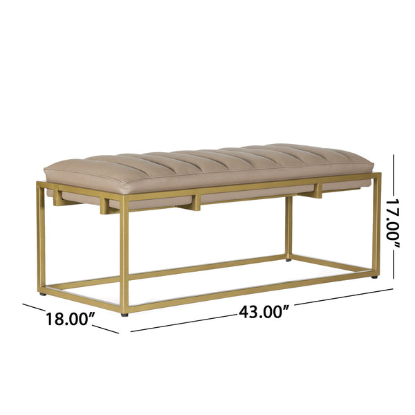 English Elm Christopher Knight Home® - BENCH Gold Faux Leather Upholstered Bench 46" Long Elegant Modern Seating with Sturdy Frame and Comfort - Stylish Accent for Entryway, Bedroom, Living Room 71748.00