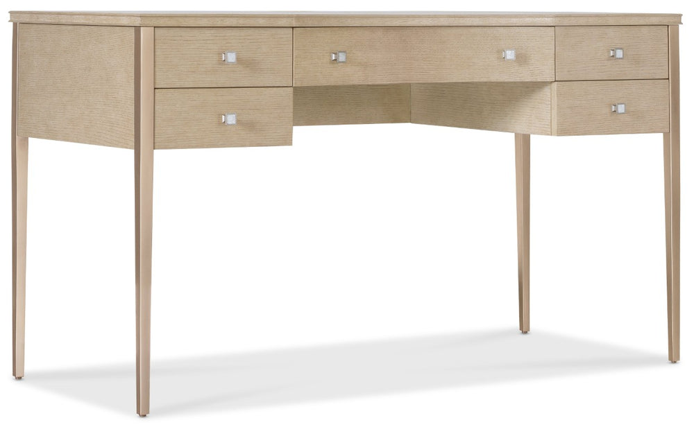 Hooker Furniture Melange Transitional Flourish Dressing Table With Stone Inset Top, Oak Veneer, 5 Soft‑Close Drawers 628-50740-80