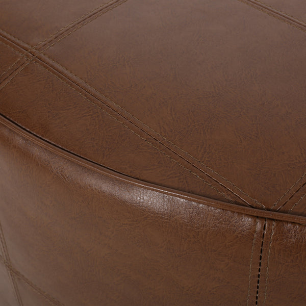 English Elm Ottoman Square Faux Leather Footrest with Rustic Grain Texture for Living Room 71832.00