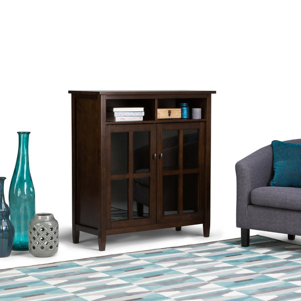 English Elm Warm Shaker Medium Storage Cabinet - Versatile Tv Stand In Tobacco Brown With Glass Doors & Shelves B136P159721-GIGA