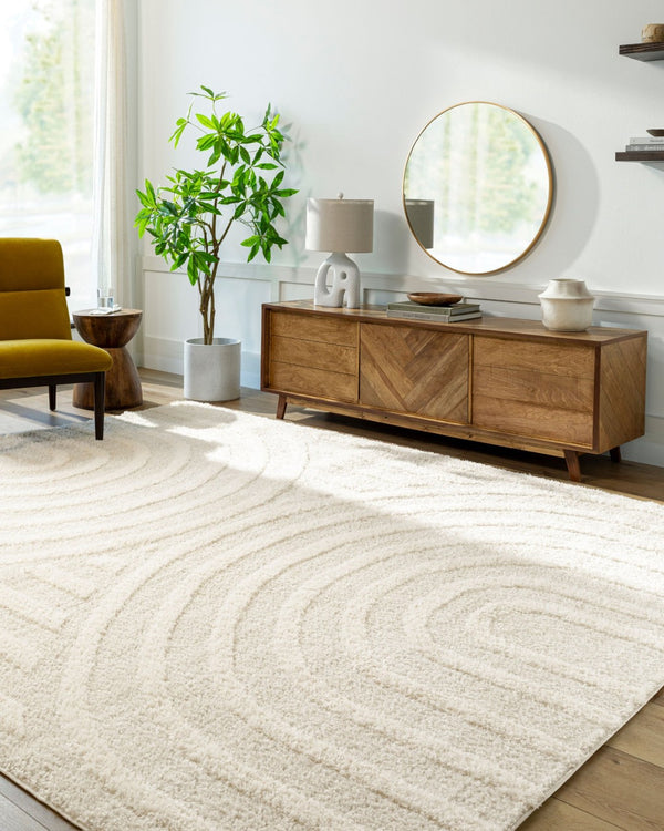 Livabliss Rodos Plush Machine Woven Area Rug Cotton Blend Scandinavian Modern Living Room Beige, White 2'7" x 10' RDO2328-2710