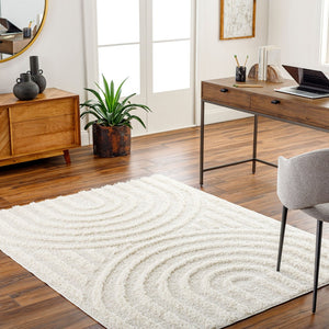 Livabliss Rodos Plush Machine Woven Area Rug Cotton Blend Scandinavian Modern Living Room Beige, White 10' x 14' RDO2328-1014