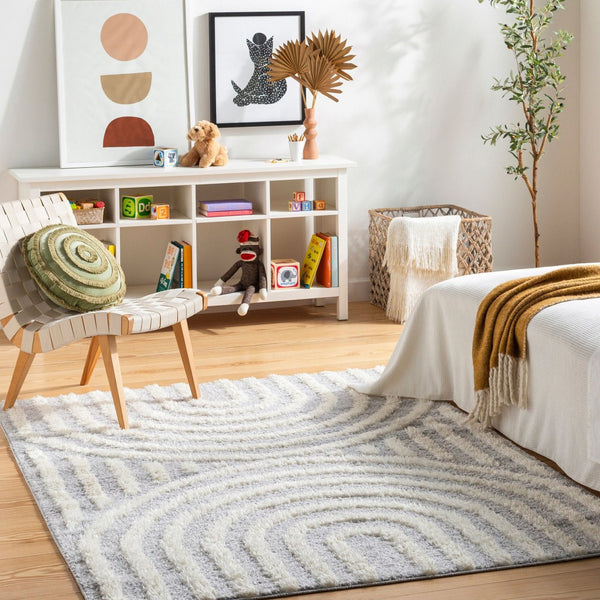 Livabliss Rodos Machine Woven Cotton Blend Area Rug Scandinavian Minimalist Living Room Floor Light Slate, Wh 5'3" x 7' RDO2330-537