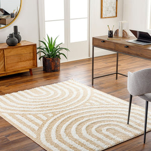 Livabliss Rodos Scandinavian Geometric Indoor Rug Cotton Polyester Blend Plush Living Room Accent Mustard, White 6'7" x 9' RDO2331-679