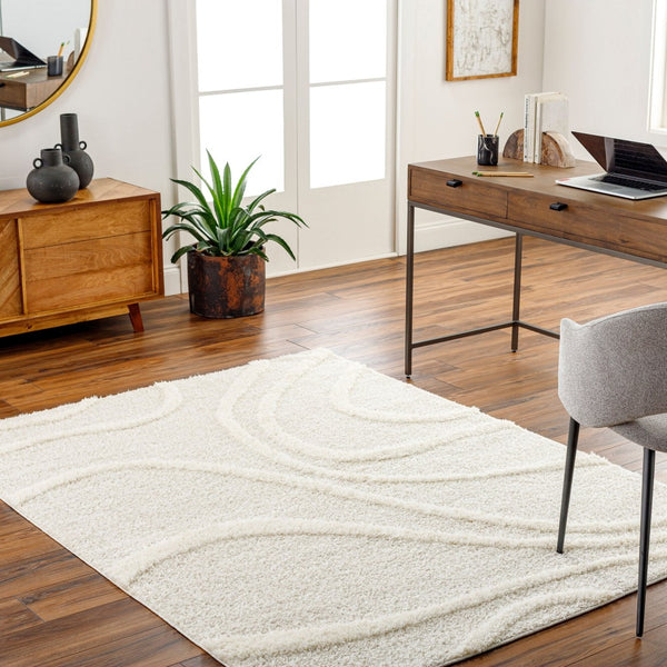 Livabliss Rodos Scandinavian Modern Area Rug Woven Polypropylene Blend for Living and Dining Rooms Beige, White 5'3" x 7' RDO2341-537