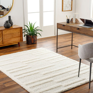 Livabliss Rodos High Pile Polyester Area Rug Soft Plush Weave for Living Room or Bedroom Beige, White 7'10" x 10' RDO2352-71010
