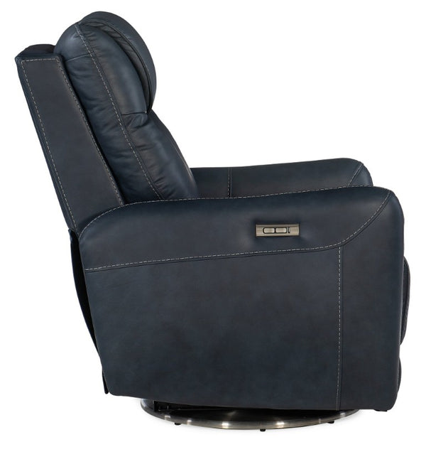 Hooker Furniture Steffen Zero-Gravity Swivel Power Recliner With Adjustable Motorized Headrest, Usb Charging, Top-Grain Leather Dark Blue RC601-PHSZ-049