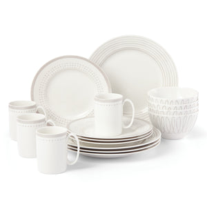 Lenox Kate Spade Charlotte Street East 16-Piece Dinnerware Set Taupe ,Grey, WHITE PORCELAIN 890213